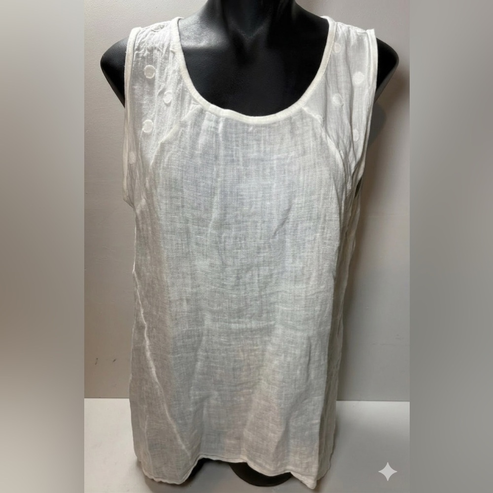 Lightweight Cream 100% Linen Made in Italy Sleeveless Blouse